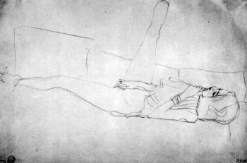 Liegender female with right leg by Klimt