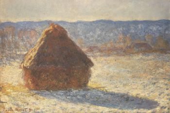 Haystacks snow morning by Monet
