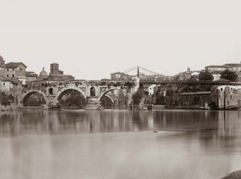 Roma, Ponte Rotto nel 1870, foto storica.