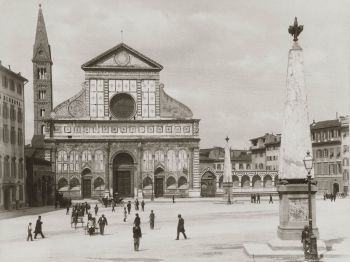 Foto d'epoca di piazza e chiesa di Santa Maria Novella a Firenze
