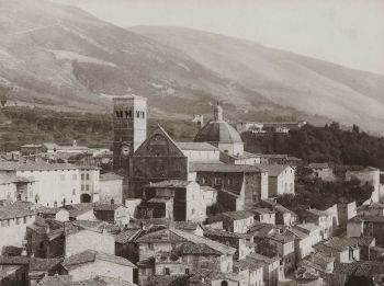 Veduta storica di Assisi con la basilica