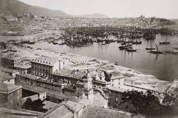 Genova, il porto visto da Villa Rosazza, foto d'epoca.